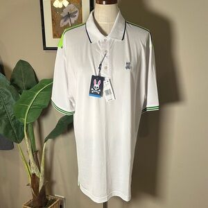 Psycho Bunny Sport White Polo Shirt with Green Accents